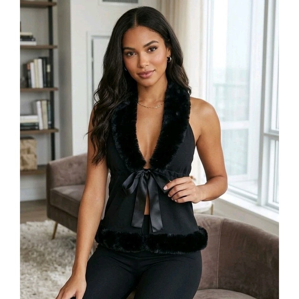 New SKIMS Cloud Fur Halter Top Black Onyx Small S Luxury Lounge Dress NWT